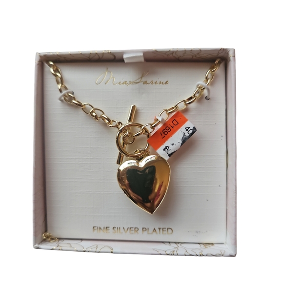 Mia Sarina Women Fine Silver Plated Heart Toggle Necklace Clasp Chain - Picture 8 of 9